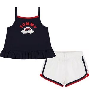 New Tommy Hilfiger Toddler Girls Jersey Babydoll Shorts, 2 Piece Set Blue 6X